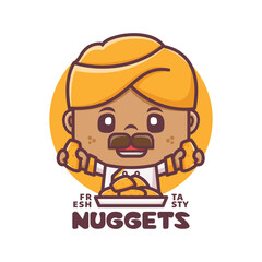Punjabi chef cartoon mascot with nuggets