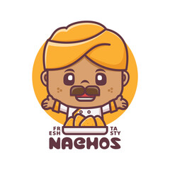 Punjabi chef cartoon mascot with nachos