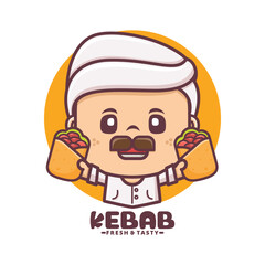 Arabic chef mascot logo with kebab