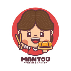 cute women mascot logo with mantou