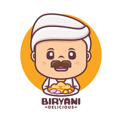 Arabic chef mascot logo with biryani rice