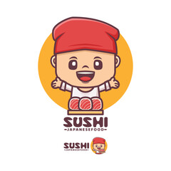 Sushi chef cartoon mascot. suitable for culinary businesses