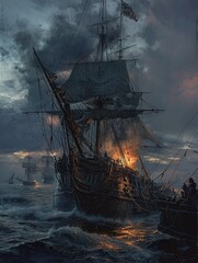 Obraz premium 17th Century Navy Galleon in Battle