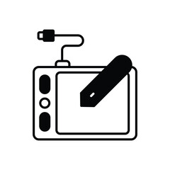 tablet pen glyph icon with white background vector stock illustration