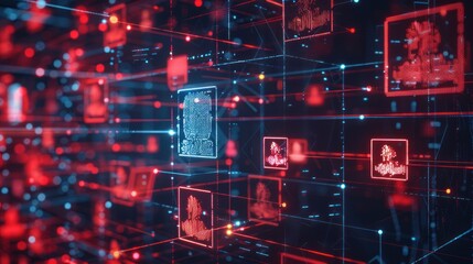 Obraz premium Digital Network Interface with Red and Blue Lights