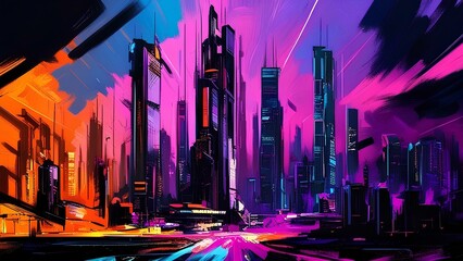 Vibrant cityscape in digital drawing mode