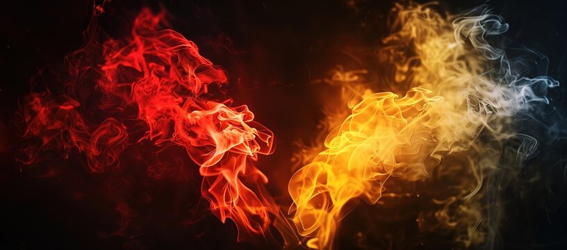 two energies in red and yellow light up on a black background