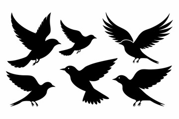 A set of bird in flight silhouette black vector artwork illustration