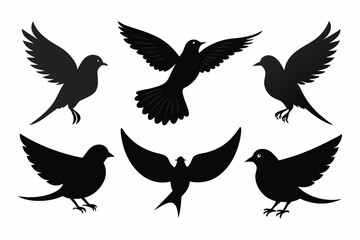 A set of bird in flight silhouette black vector artwork illustration