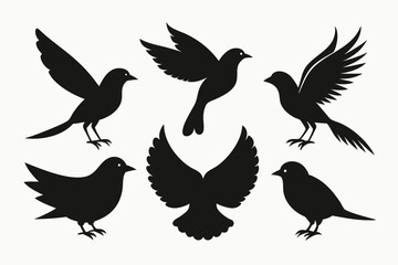 A set of bird in flight silhouette black vector artwork illustration