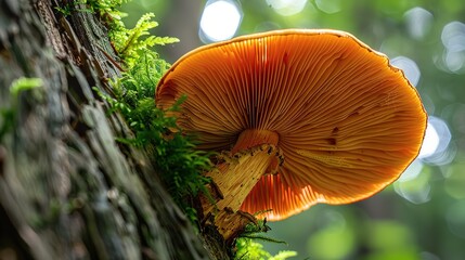 Close-up of Orange Mushroom on a Tree Trunk