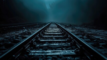 Train tracks disappearing into the night