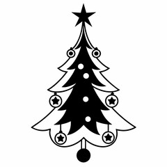 Christmas tree icon, Silhouettes of christmas trees with stars