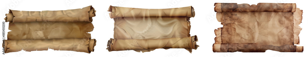Poster papyrus texture isolated on transparent background. ancient manuscript with rolled edges isolated on