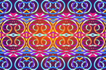 Aesthetic seamless colourful flowers and leaf line art pattern batik of indonesian traditional dayak 