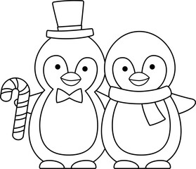 Cute Christmas penguin outline vector.
Cute Christmas penguin coloring page isolated svg.