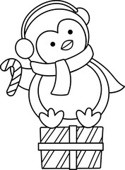 Cute Christmas penguin outline vector.
Cute Christmas penguin coloring page isolated svg.