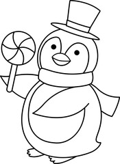 Cute Christmas penguin outline vector.
Cute Christmas penguin coloring page isolated svg.
