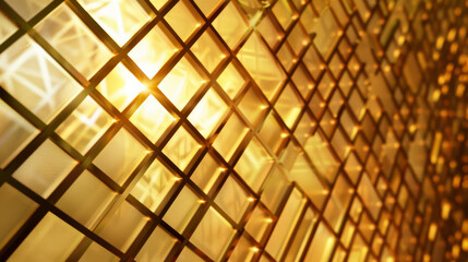 Radiant golden grid bathed in sunlight, creating a mesmerizing interplay of light and shadow.