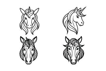 A simple line art drawing of a Horse face vector silhouette