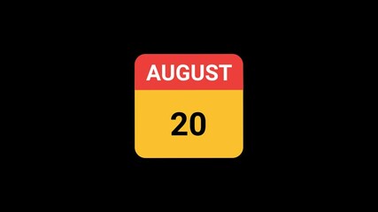 20 August calendar icon Animation
