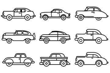 Vintage Car Line Art Design Illustration Retro Artwork Drawing