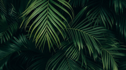a dark green palm tree leafs pattern background Generative Ai