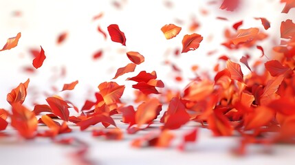 Abstract image of red petals falling against a white background.