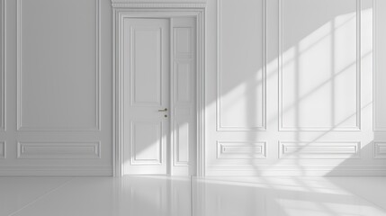 Obraz premium White Room Interior with Door and Sunlight