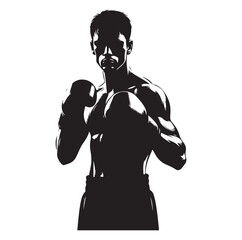
A boxer stands with pose vector silhouette Isolated vector on white Background.