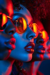 Combination of a 90s-inspired design statement with a dynamic vintage pop band. Colorful and vibrant fashion.