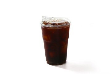 Ready for drink with Americano ice coffee.coffee beans spreading around glass.