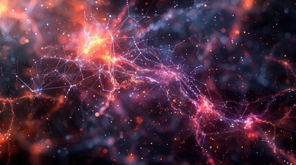 Neural networks depicted as a constellation of interconnected nodes, symbolizing AI's vast computational power