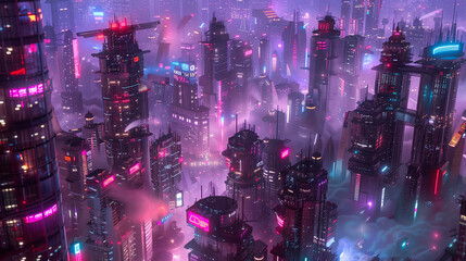 cyberpunk, futuristic, cityscape, skyscrapers, nighttime, fantasy world, futuristic city, digital art, illustration, skyscraper skyline, neon lights, futuristic skyline, cyberpunk cityscape, city at n
