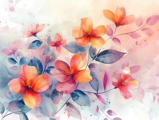 Intricate watercolor flowers, soft and vibrant colors, delicate petals and leaves, gentle brushstrokes, serene and artistic, detailed illustration
