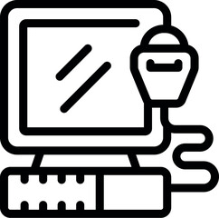 Ultrasound machine showing scan results on monitor screen icon, line style vector illustration