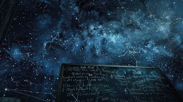 Starry Night of Knowledge Illuminating Equations on Chalkboard