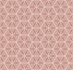 Fototapeta premium Elegant vector geometric seamless pattern with floral silhouettes, leaves, hexagonal grid, curved lines. Pink and dusty rose color. Retro style abstract texture. Ornamental background. Repeated design