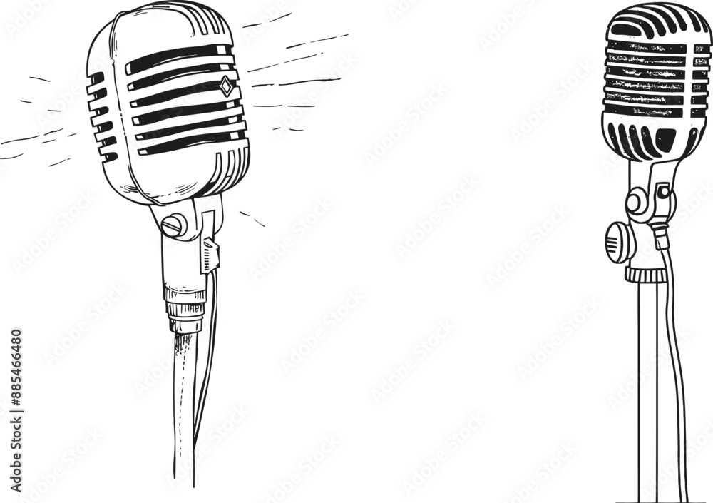 Poster minimalist design of one line drawing wired microphone