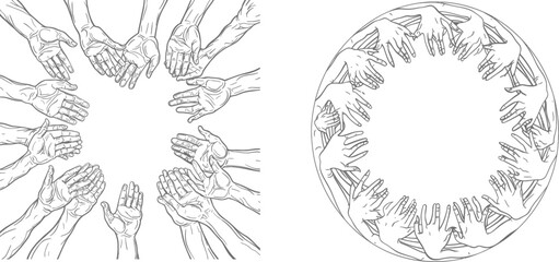 Obraz premium An illustration of hands touching their fingers and creating a circle on a white isolated background.