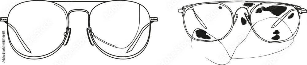 Aufkleber One line drawing of a pair of eyeglasses in minimalism. Object design with a simple style.
