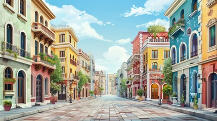 Fototapeta premium Urban street with diverse architectural styles