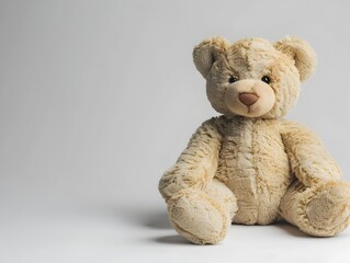 Obraz premium Cozy and Cuddly Teddy Bear Resting on Plain White Background