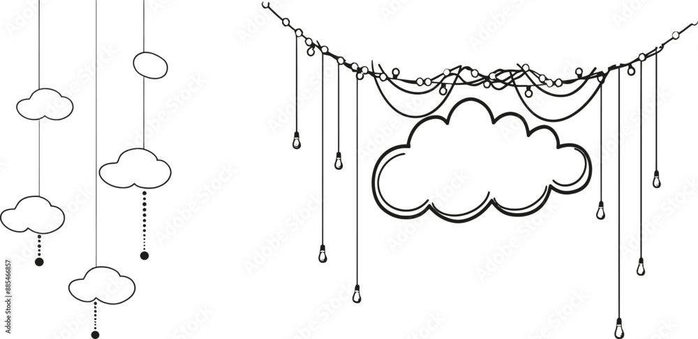 Aufkleber clouds. isolated on white background. hand drawn modern illustration with continuous line work.