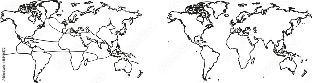 Leinwandbilder Modern icon with single line drawing of the earth globe on white background. Single line drawing of the world map with a minimalist design of miniaturization. Global network connection illustration