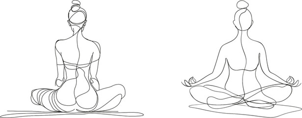 One line modern design element featuring a girl asana in a yoga pose