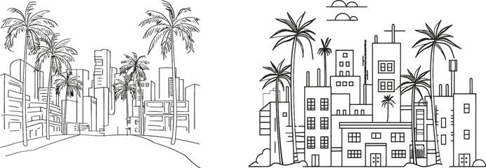 Continuous one-line modern drawing. City architecture panoramic landscape. Hand-drawn silhouette street. Isolated minimalistic apartment buildings.