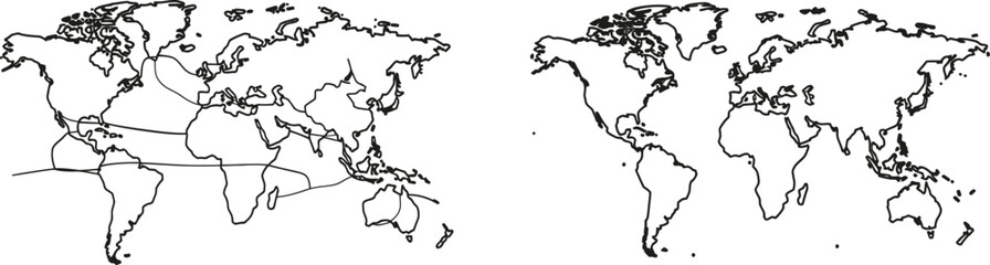 Modern icon with single line drawing of the earth globe on white background. Single line drawing of the world map with a minimalist design of miniaturization. Global network connection illustration