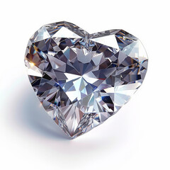 A heart-shaped diamond symbolizing love, with precise cut and brilliant sparkle, isolated on white background