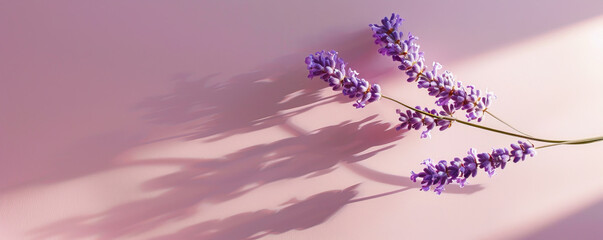 A delicate lavender sprig on a pastel lavender background, with soft shadows creating a calming and peaceful wall decor piece.